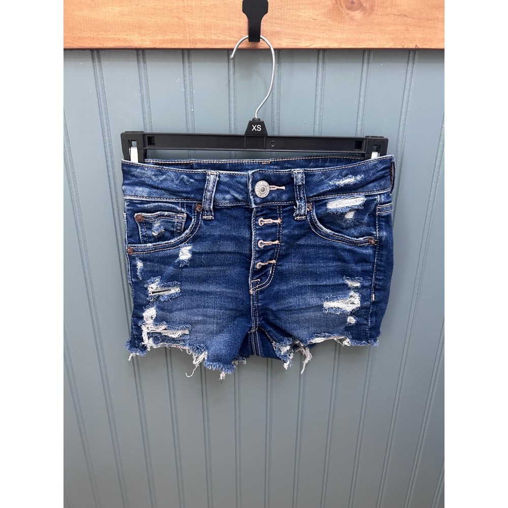 American Eagle Ne(x)t Level Stretch Distressed Denim Shorts Dark Wash 00